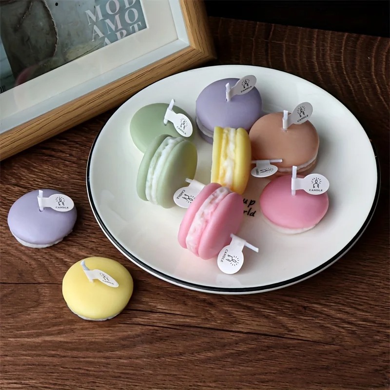 Soy Wax - 1/5개입 사실적인 마카롱 모양 향초, 홈데코,