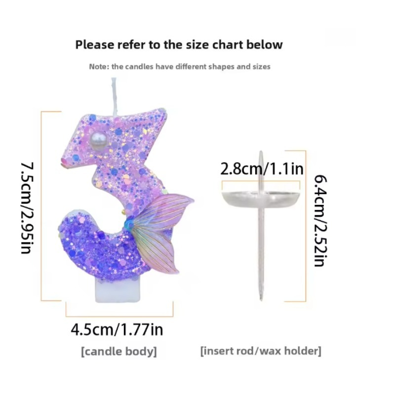 반짝이는 보라색 그라데이션 인어 꼬리 숫자 초 0-9, - Paraffin Wax 리뷰 및 가격