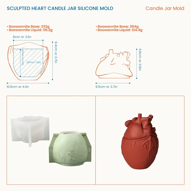 니콜 조각 하트 양초 용기 뚜껑 포함 몰드, 석고 또는 - Candle Molds 리뷰 및 가격